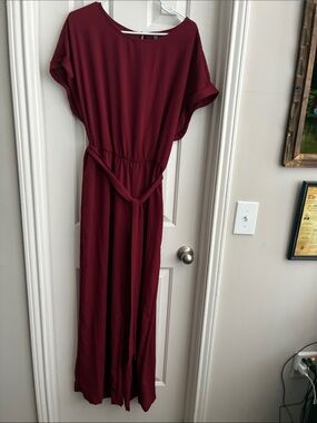 Women's Burgundy One Piece jumpsuit with Tie Waist